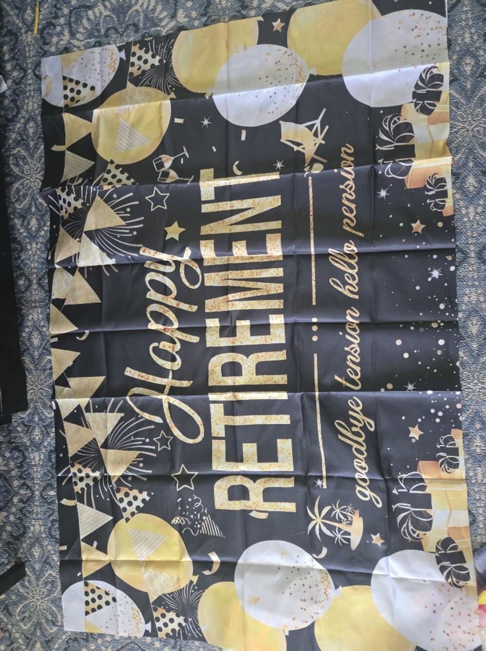 Happy Retirement Banner - Gold & Black Celebration Backdrop